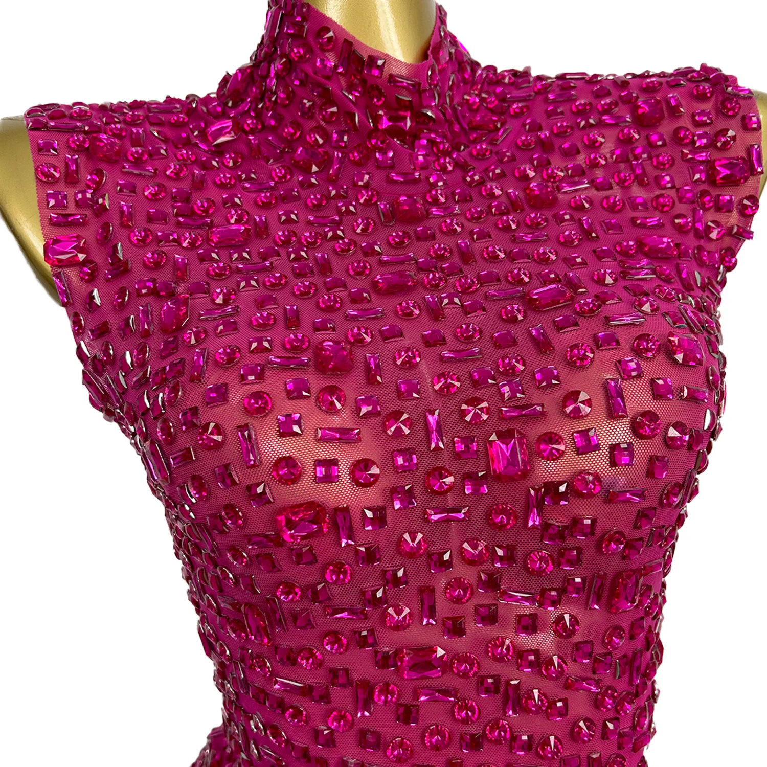 Vestido rosa brillante con diamantes de imitación para fiesta de cumpleaños, vestido de cena de talla grande para mujer, ropa de discoteca, vestido de noche largo sin mangas para graduación