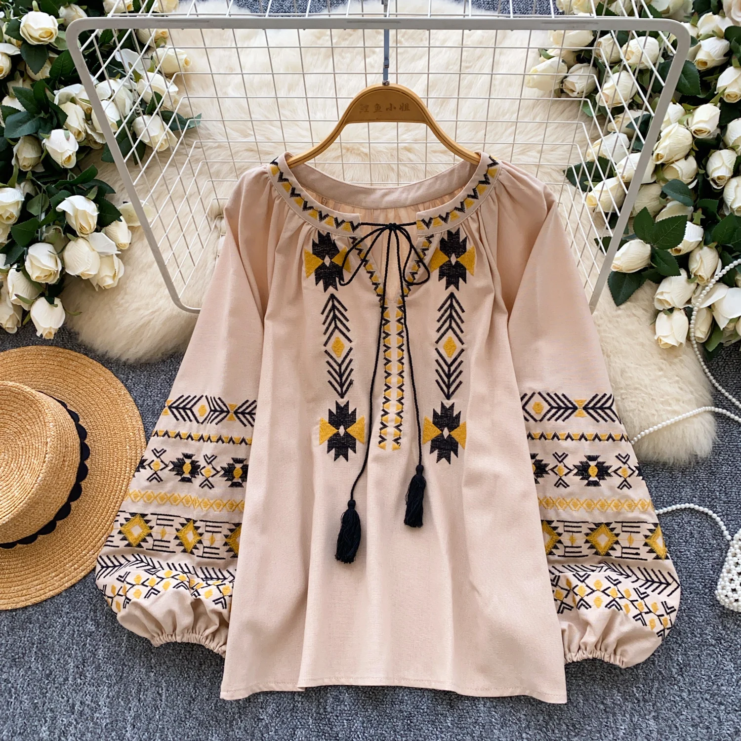 

Винтажный базовый шикарный свободный топ с длинными рукавами и вышивкой, офисная женская французская уличная блузка High Street