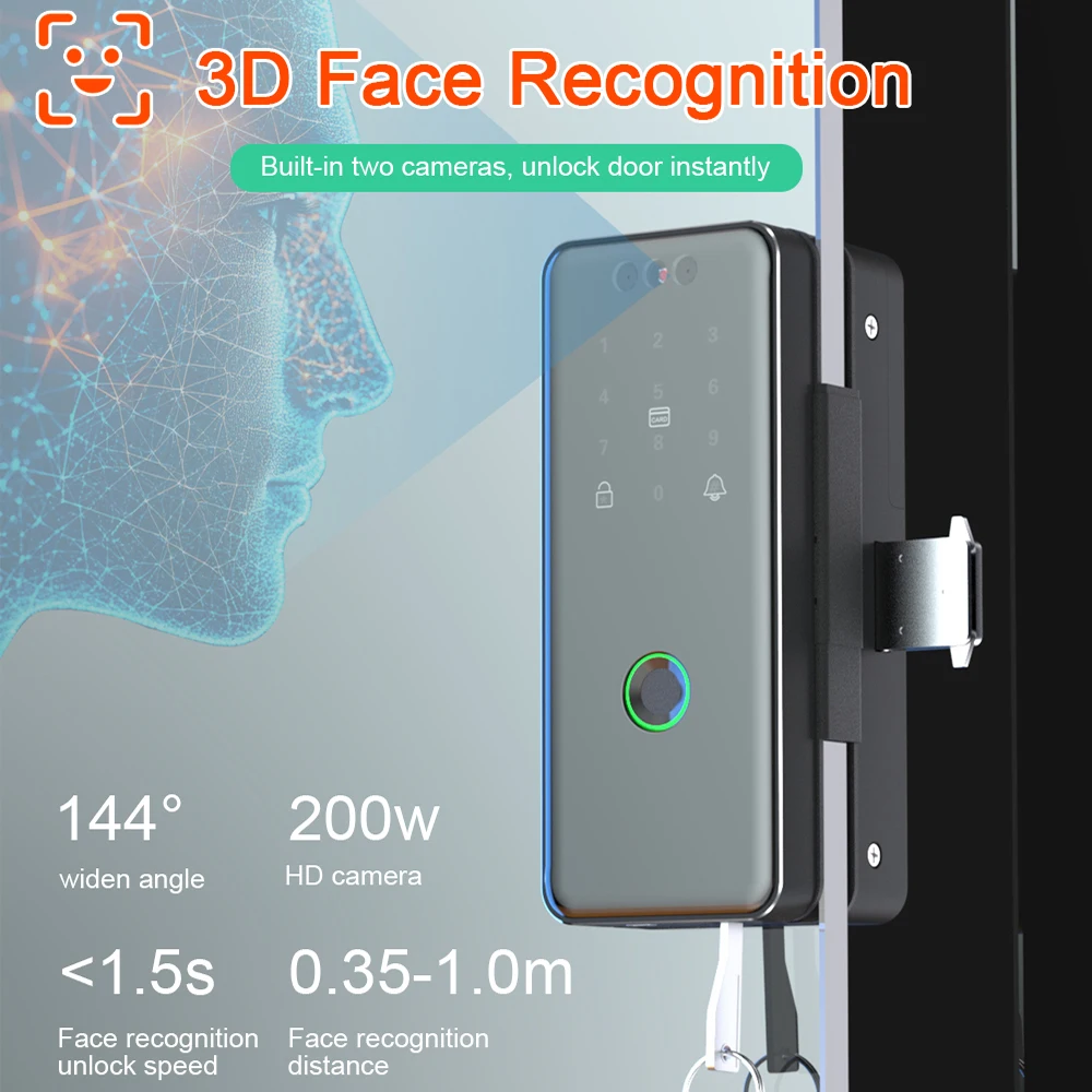 Tuya Smart WiFi Electronic Lock Facial Recognition Biometric Digital Lock for Office Glass Doors