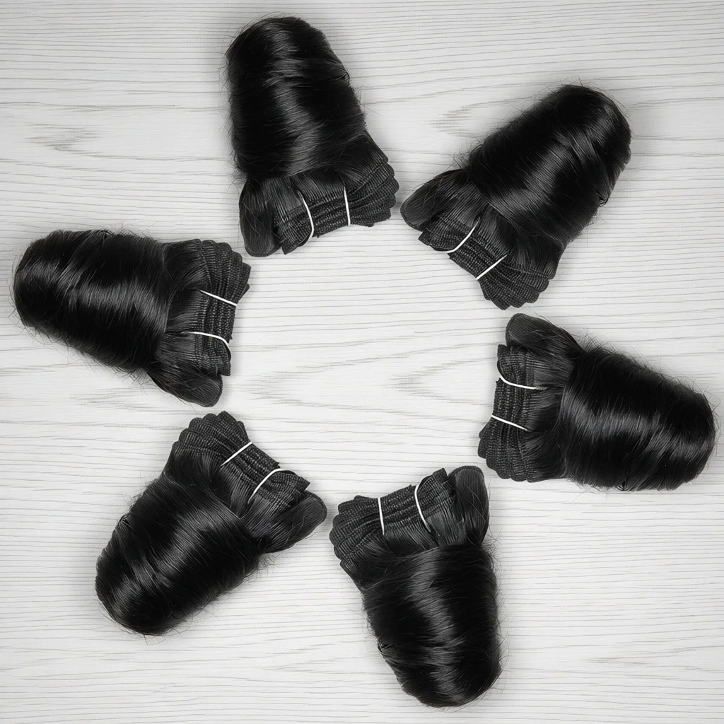6Pcs/Lot Rambut Manusia Asli Warna Hitam Alami Model Romance Curl, Bundel Rambut Asli Remy Mentah Panjang 8 hingga 12 Inci