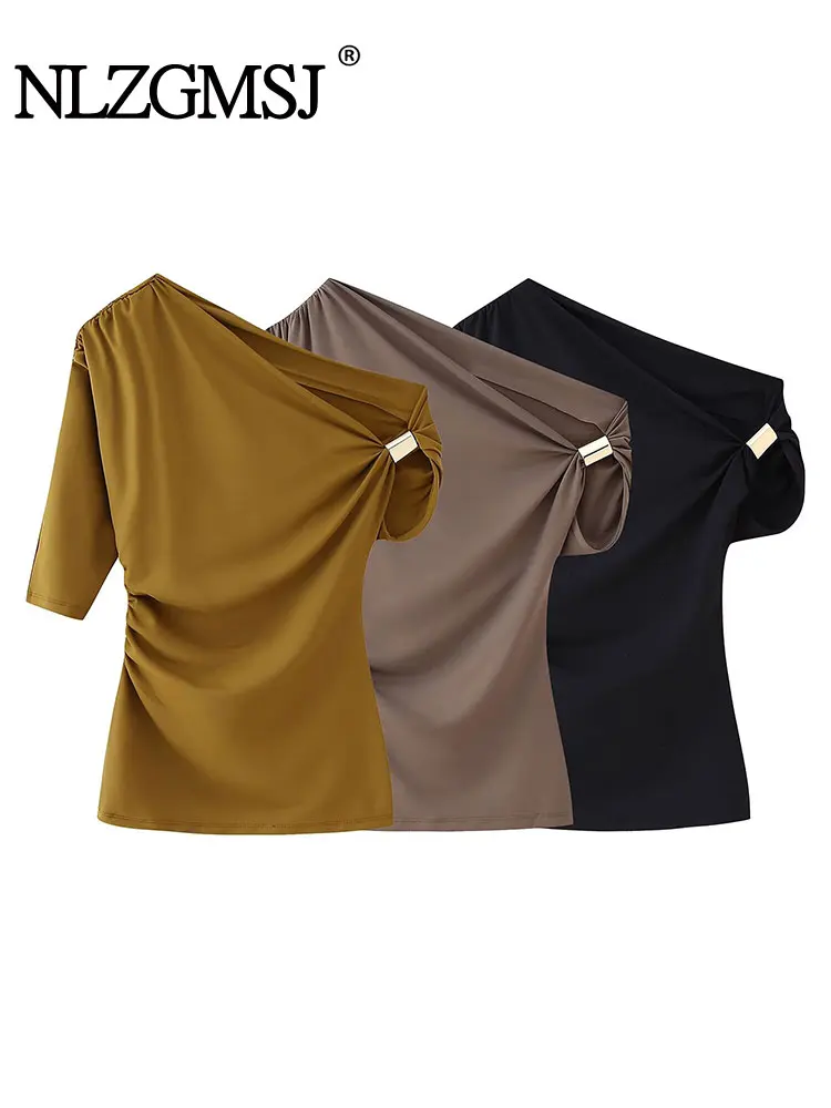

NLZG Asymmetric Short Top Woman Off Shoulder Crop Tops Women 2025 Summer New Top Female Streetwear Casual T-shirts Tops