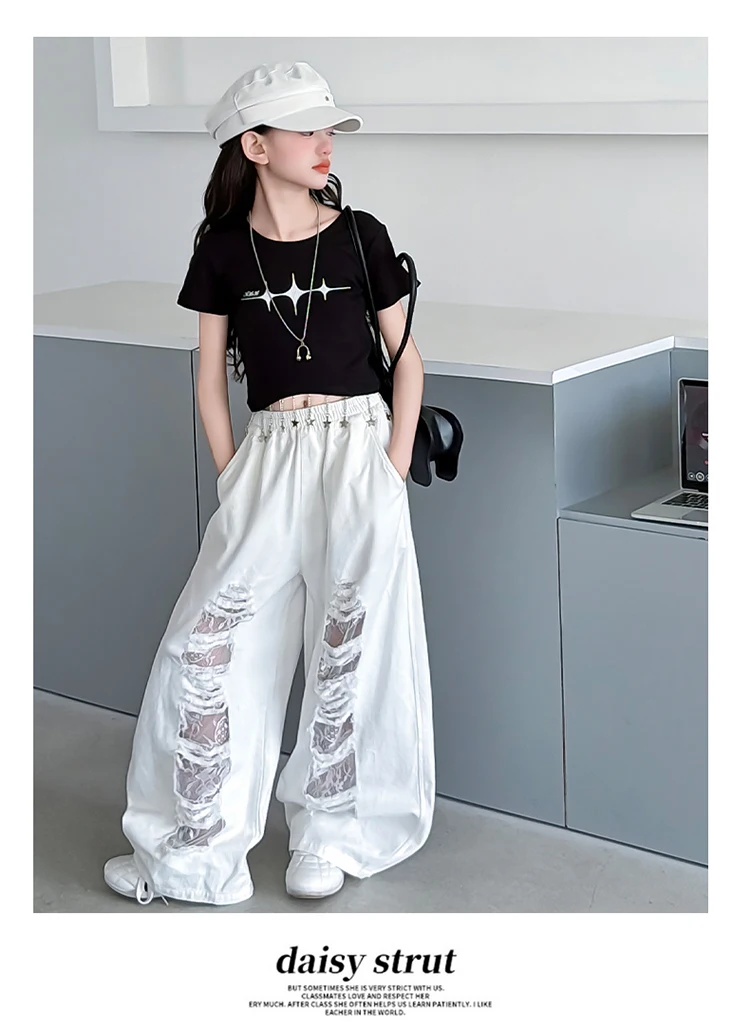 Neues Modisches Street-Style Kinder Hip-Hop-Bekleidungsset für Mädchen, Hiphop-Oberteil und -Hose, Kinder-Tanz-, Rap-, Jazz-Outfit mit T-Shirt und Hose – Detail 5