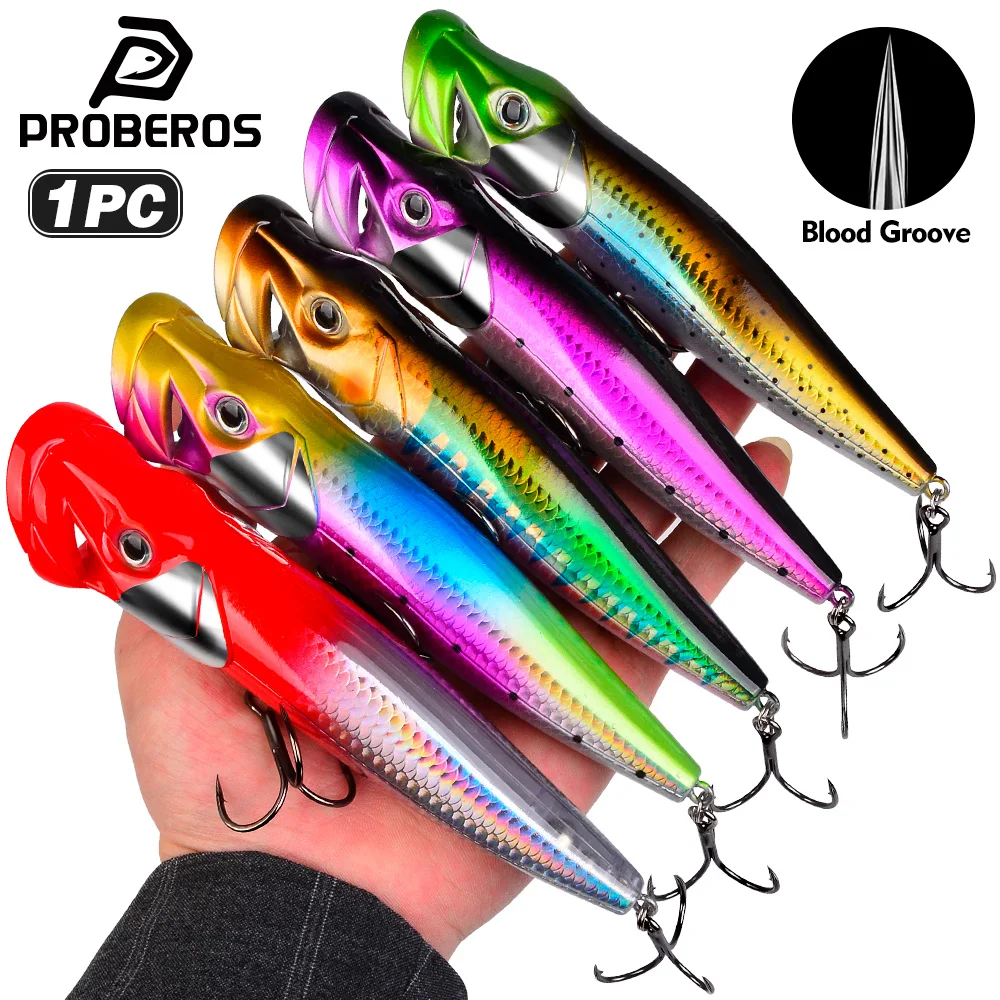 Proberos Topwater Floating Popper Köder, Künstlicher Harter Wobbler mit Rassel, 19g/50g Weitwurf-Oberflächenköder