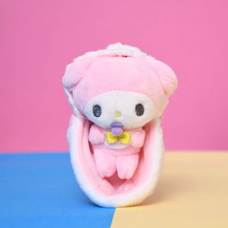 Kawaii Cartoon Anime Sanrioed Baby Cradle Series Toys My Melody Kuromi Cinnamoroll Soft Doll Bag Pendant Kids Gift