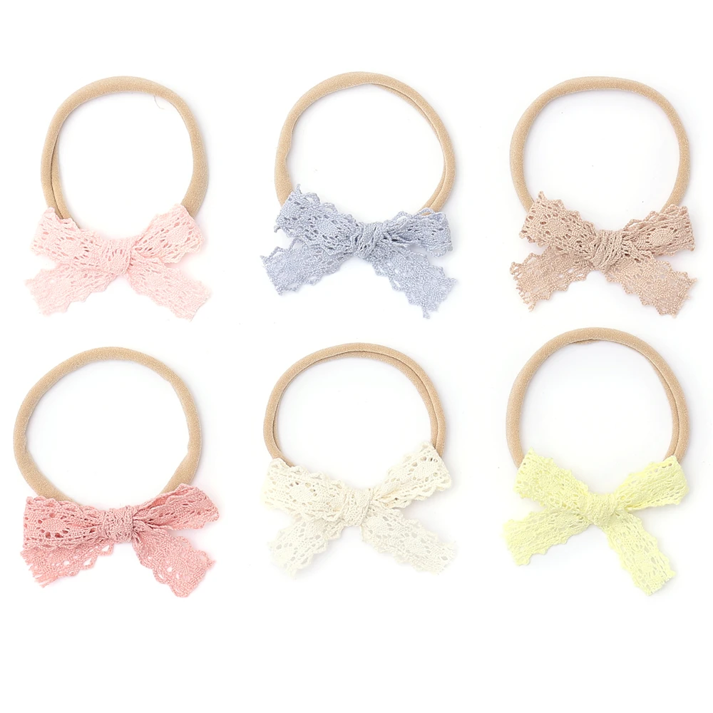 Cotton Lace Floral Knitted Ribbon headband Colorful Elegant  Hairbow  Hair Accessories Elegant Hair Scruchy hairband bow clip