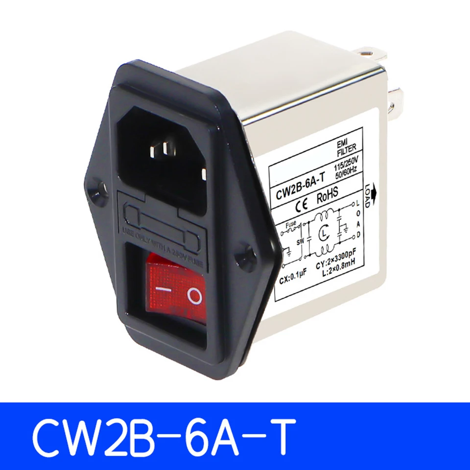 IEC 230V AC Power Filter – Nickel-Plated Iron Housing – 250VAC Rated – 10A/6A/3A/1A Current Options – For Audio, Communication & Industrial Equipment