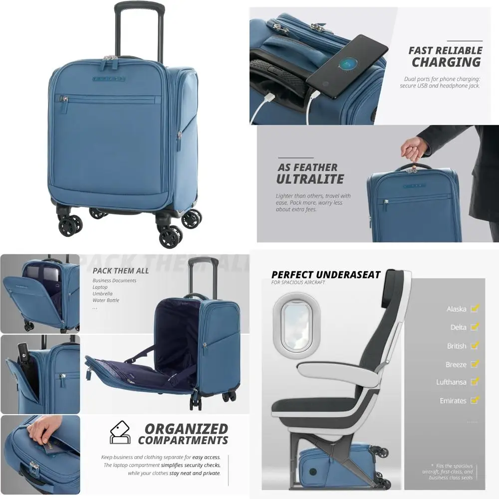 Compact Soft-Sided Spinner Luggage with Wheels, Carry-On Suitcase for Air Travel, Ideal for Short Trips, Medium Size