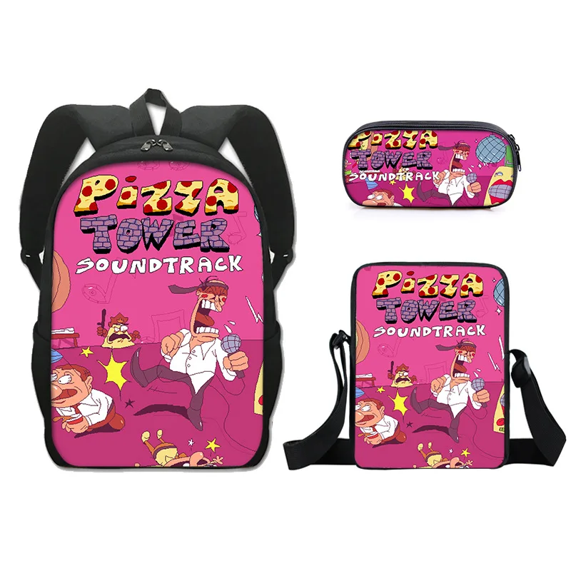 Classic Popular Funny Pizza Tower 3D Print 3pcs/Set pupil School Bags Laptop Daypack Backpack Inclined shoulder bag Pencil Case