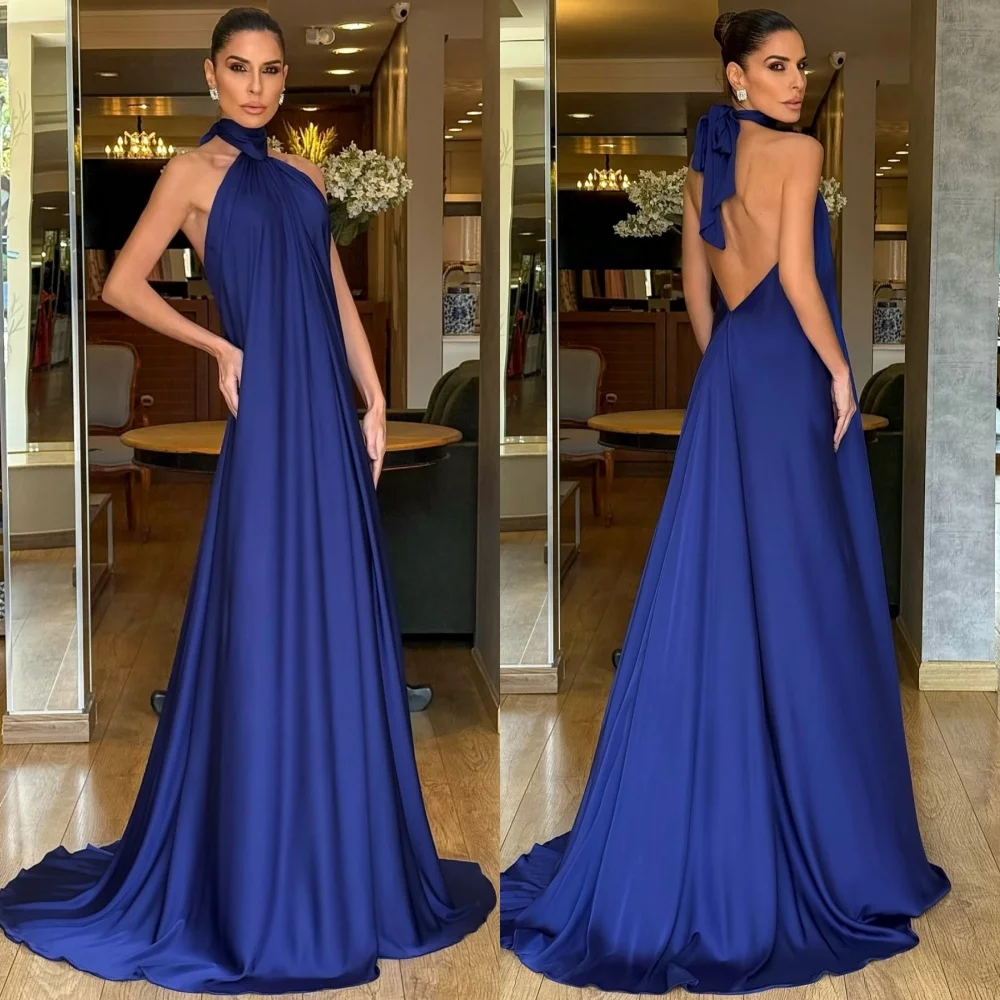 

Customized Classic Exquisite Jersey Pleat A-line Halter Long Dresses Bespoke Occasion Pastrol Intricate