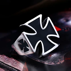 Classic Vintage Iron Cross Shape Ring Men Boy Stainless Steel Cool Motor Biker Ring Party Jewelry Amulet Gift Dropshipping Store