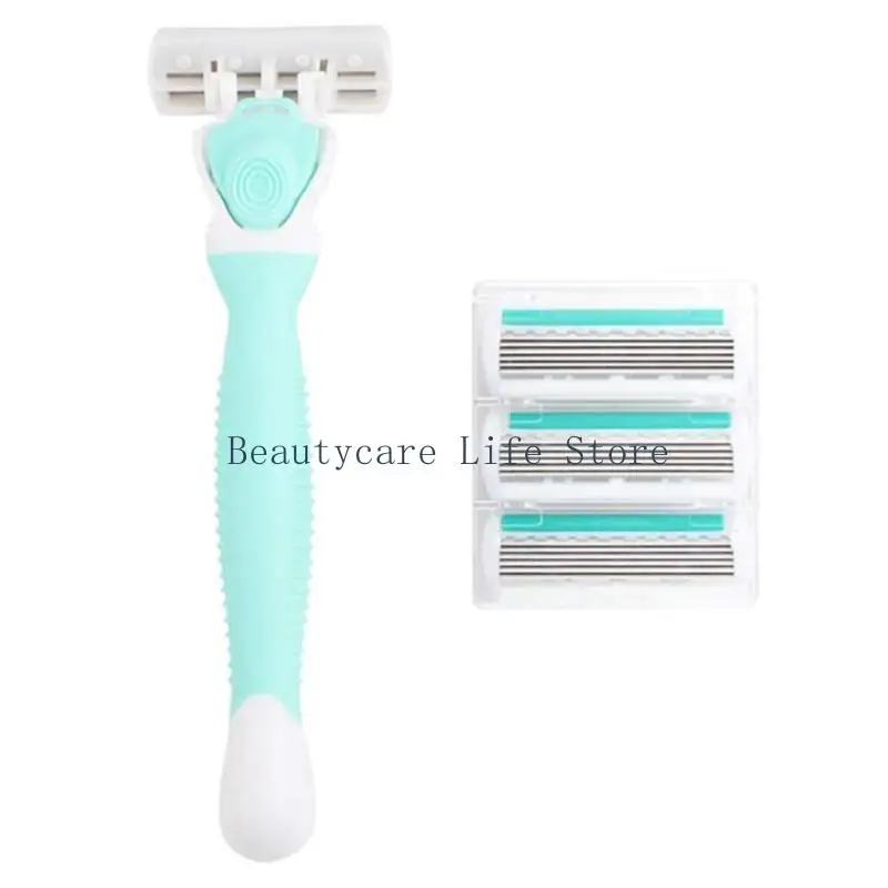 652C Womens 6 Layer Blade for Head Shaving for Razor with Non-Slip Handle 4 Replacement Cartridge Refills Hair Removal Tools - view 2