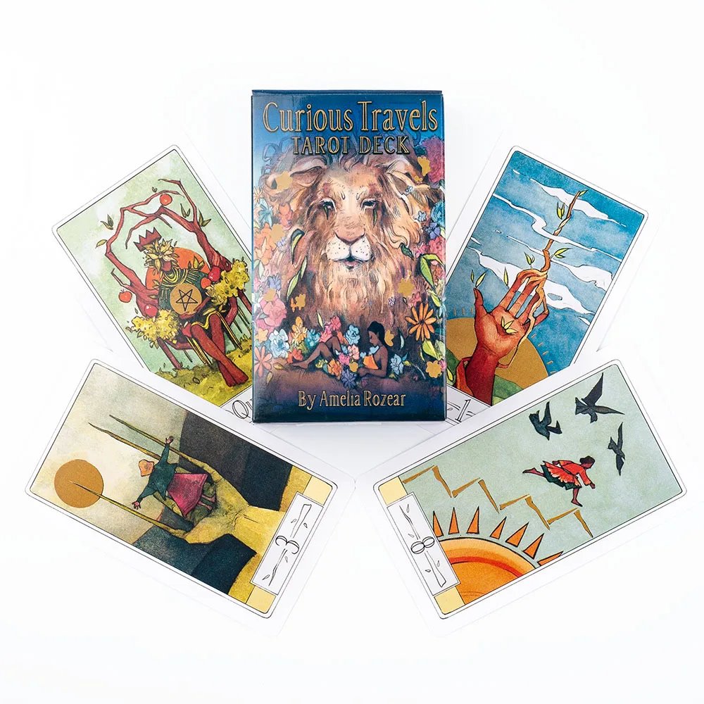 Curioso viagens tarô 10.3*6cm composto por encantadoras ilustrações em aquarela 78 peças cartas tarô tabuleiro jogando cartas de jogo