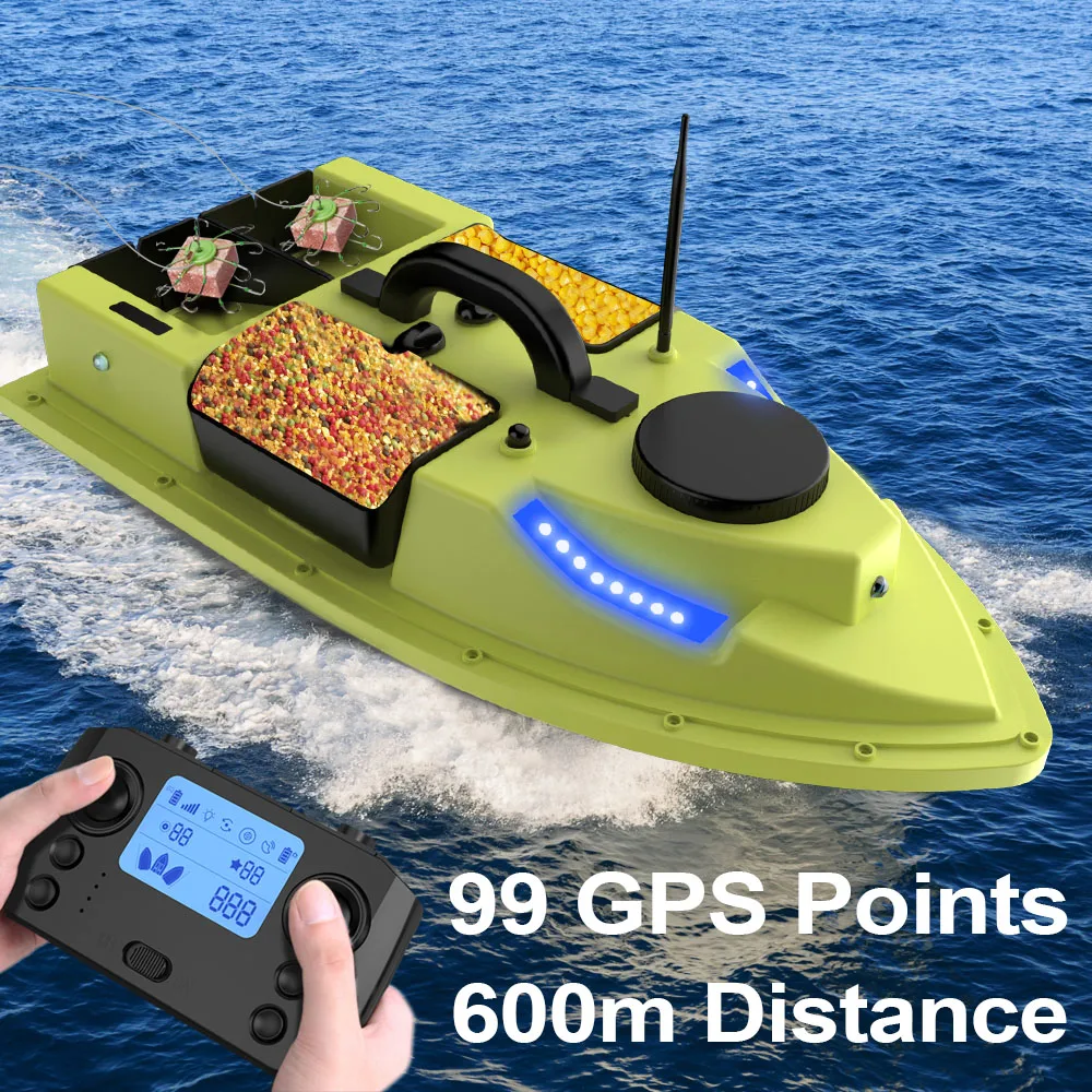 RC GPS Bait Boat 99 Points Professional Outdoor 4 Hopper Remote Control Fishing Boat 3KG Load 600M LED Light Auto Return