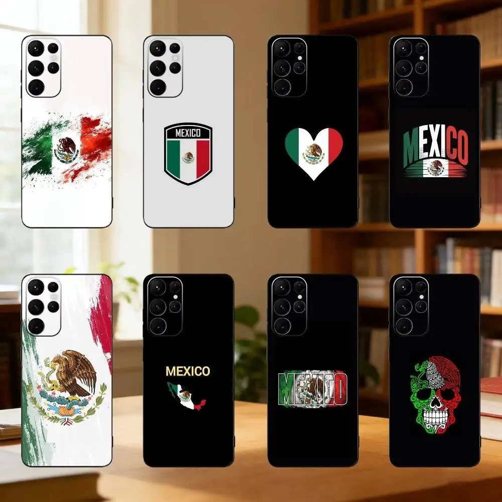 

Чехол для телефона с флагом Мексики для Samsung S25, S24, S21, S22, S23, S30, Ultra, S20, Plus, FE, Lite, черный корпус