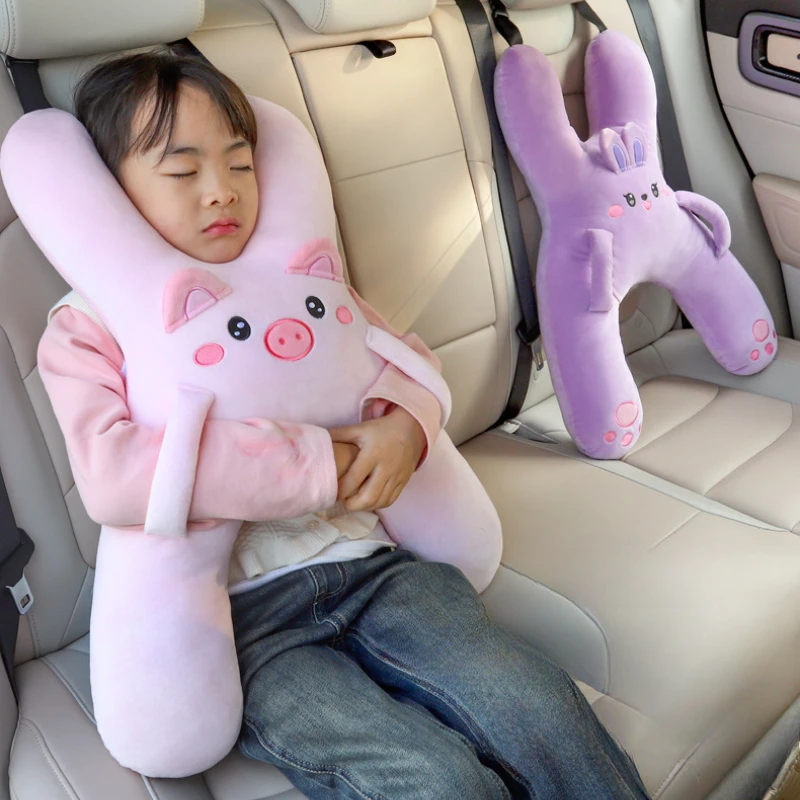 Kids Car Neck Pillow with Seat Belt Safety Sleep Aid Prevent Leaning Head Back Seat Sleeping Comfort During Long Distance Travel