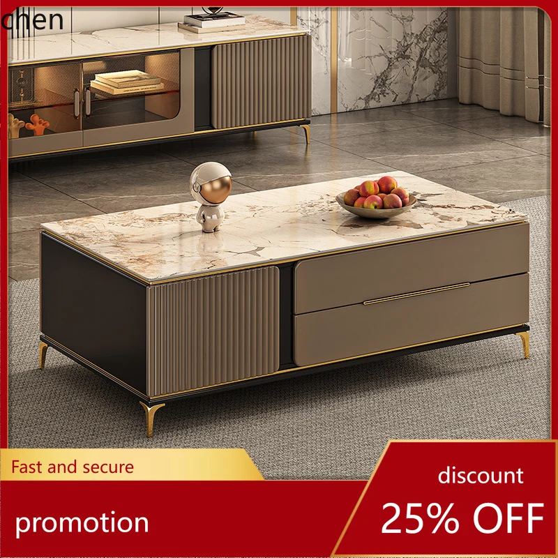 HT Coffee Table TV Cabinet Set Home High-End Modern Living Room New Rock Slab Coffee Table Floor Cabinet