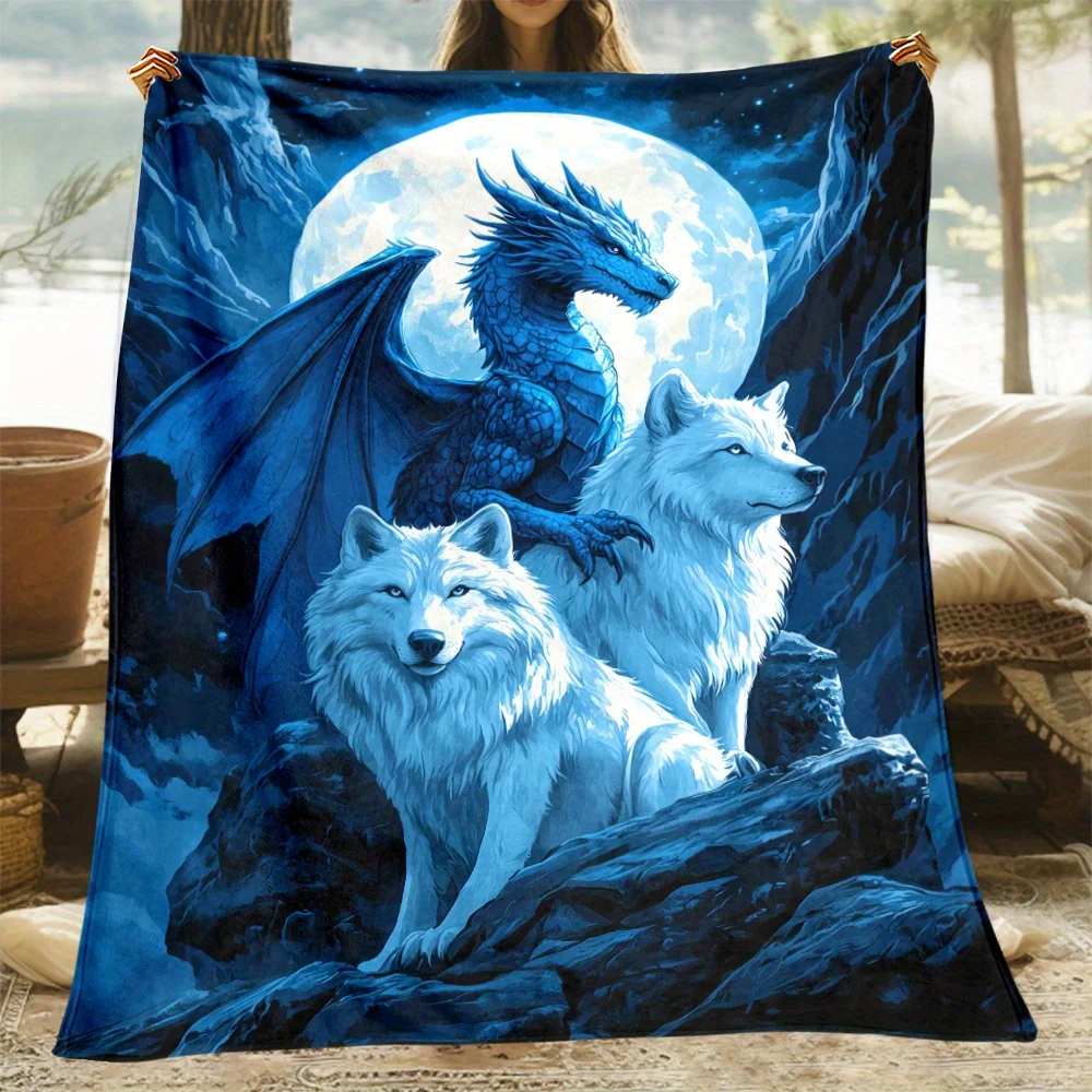 

Dragon Wolf Print Blanket – Soft Lightweight Throw – Perfect for Sofa Bed Travel – Unique Gift Idea