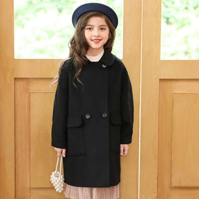 Ins New Winter New Double-faced Wool Cashmere Coat Girls Medium-long Jacket Winter Clothes for Girls Girls Fur Coat