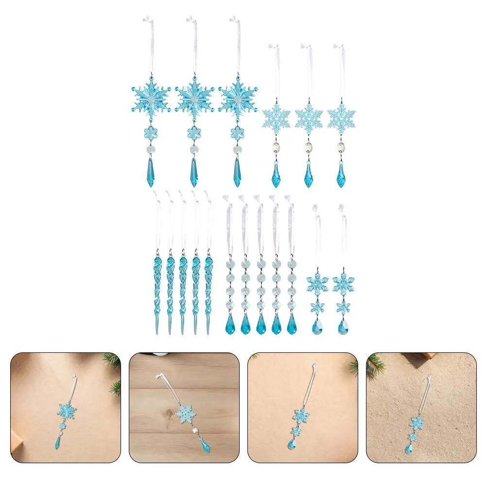 

18Pcs Christmas Tree Ornaments Hanging Acrylic Snowflake Icicle Drop Decorations for Holiday Home Window Xmas Pendant Festive