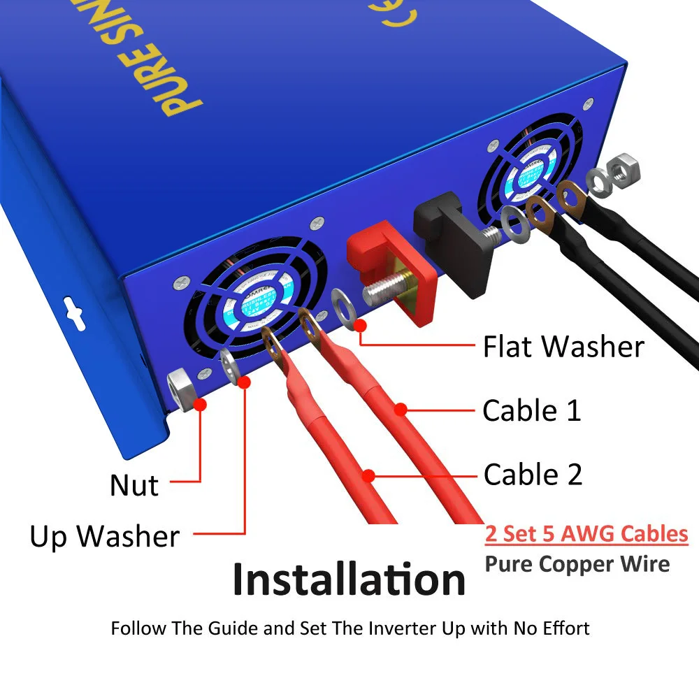 Imagem -04 - Inversor Solar de Onda Senoidal Pura Gerador de Energia do Carro Pico 5000w 2500w 12v 24v 36v 48v a 100v 110v 220v Conversor dc ac