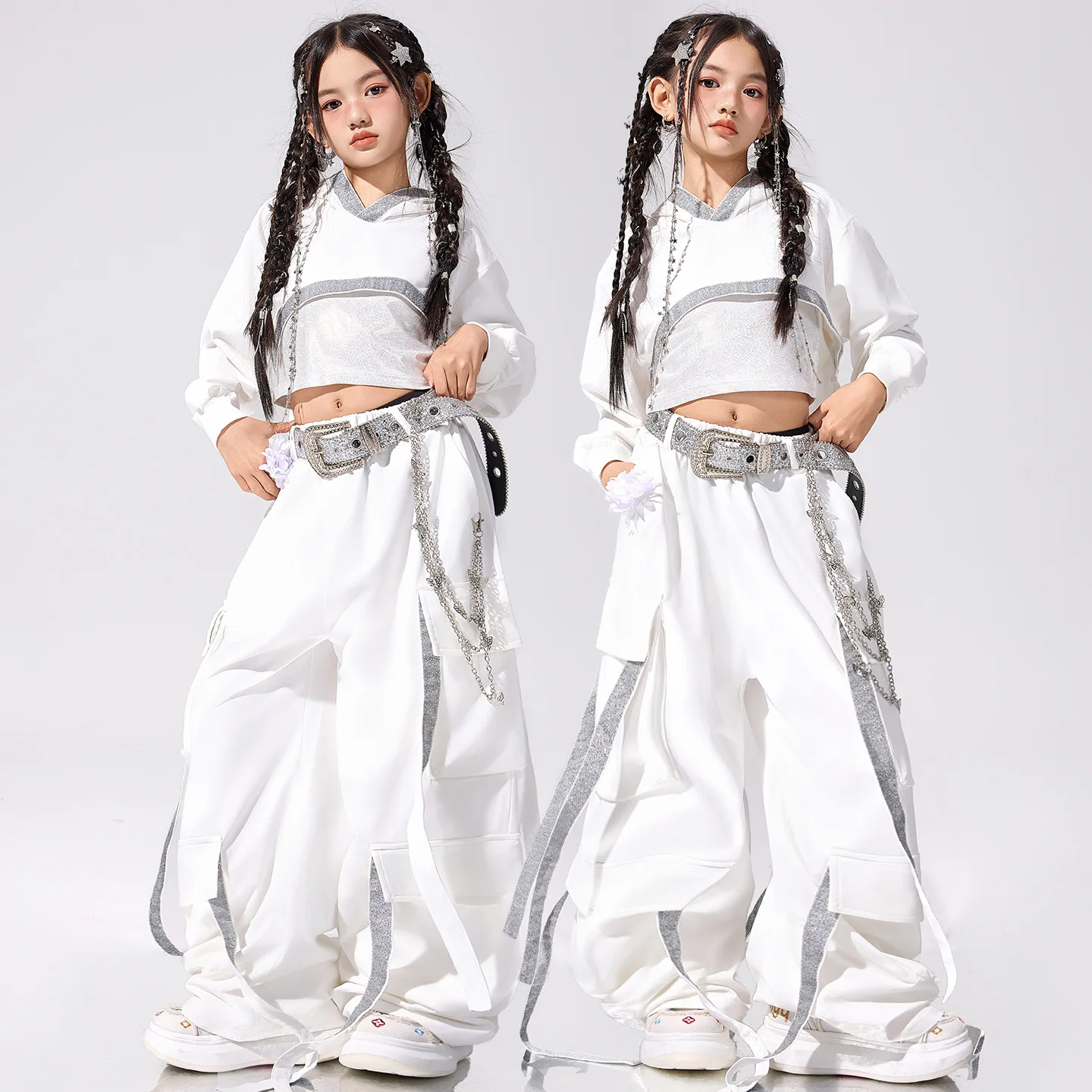 Girls Hip Hop Clothing Crop Hoodies Cargo Pants Child Street Dance Costume Kids K-pop Streetwear Jazz Girl Group Clothes Sets