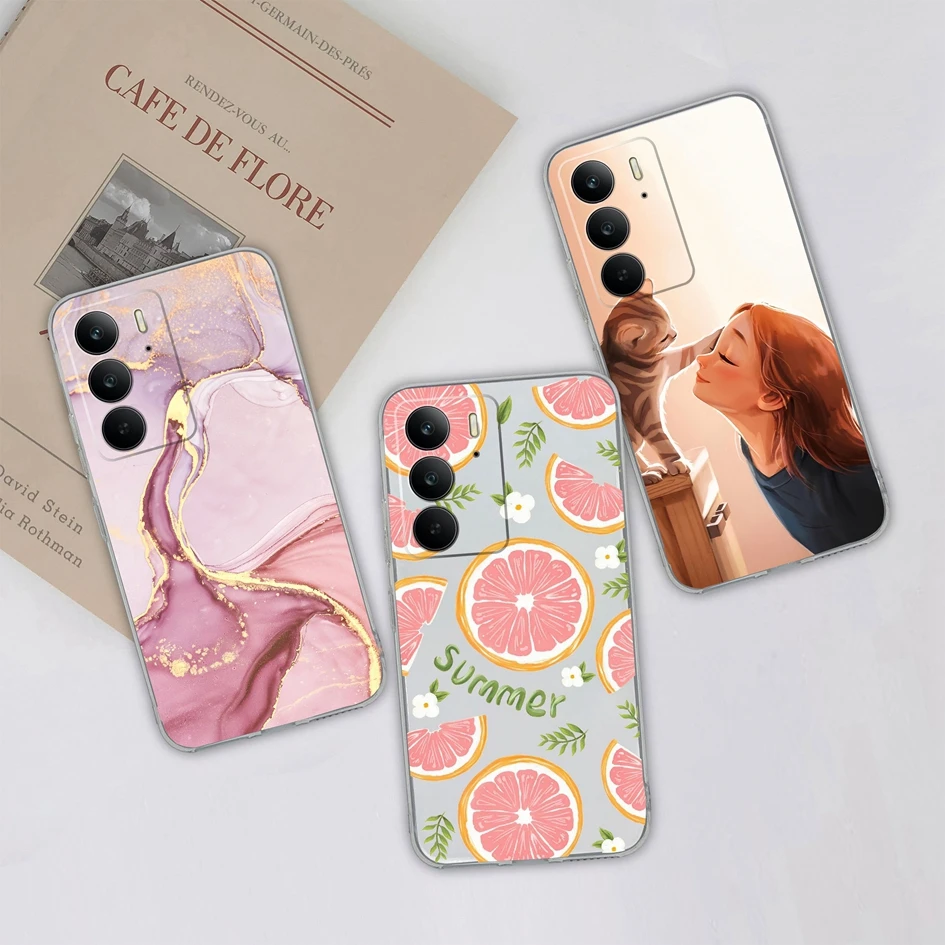 حافظات غطاء من البولي يوريثان الحراري لهاتف OPPO Realme C75 4G شل موضة خط نمط لينة واضحة سيليكون عدسة حماية ل Realme C 75 أكياس الهاتف