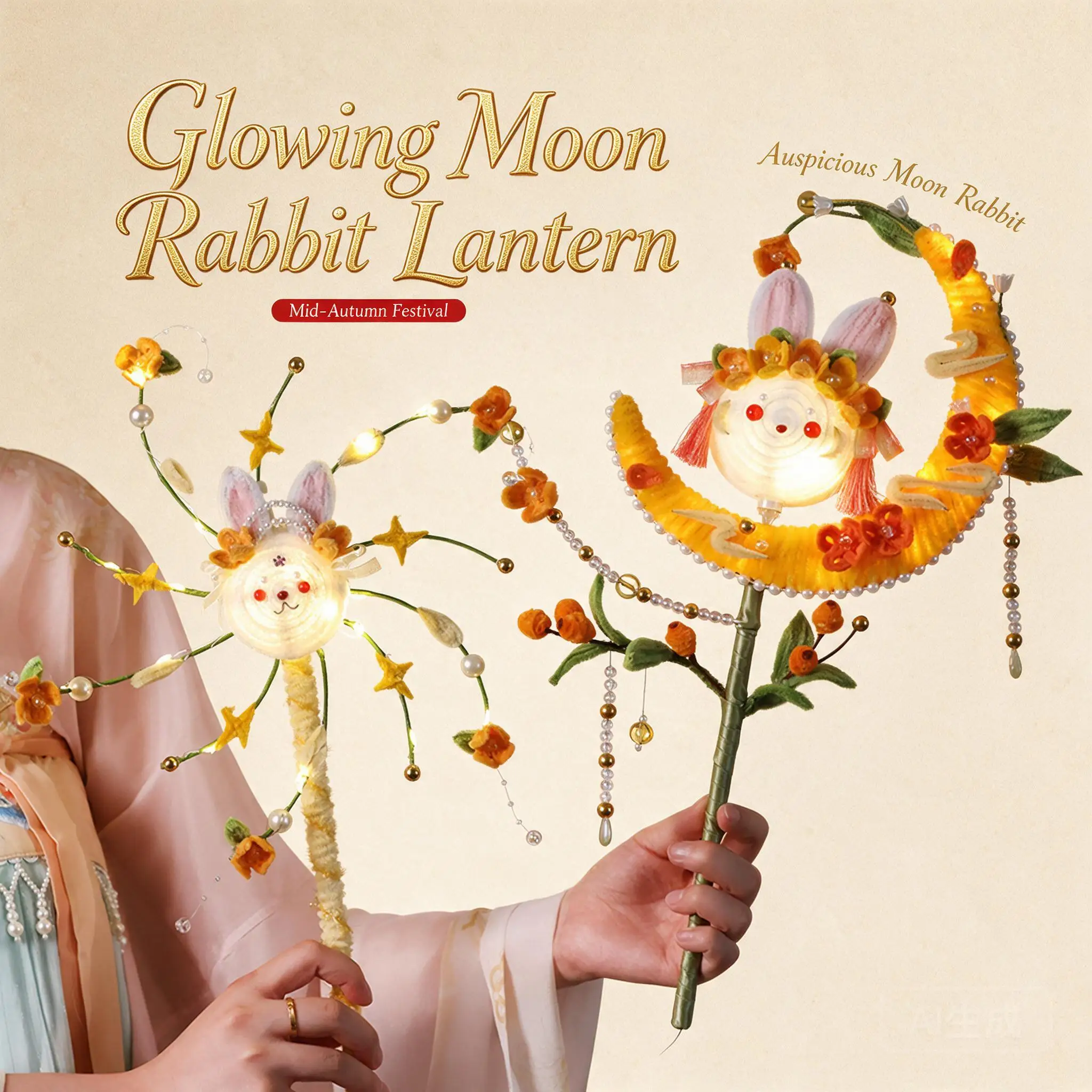 Diy Chenille Stem Rabbit Lotus Moon Lantern Kit Mid Autumn Festival Handmade Craft Set For Kids Holiday Gift Lighted Party Decor