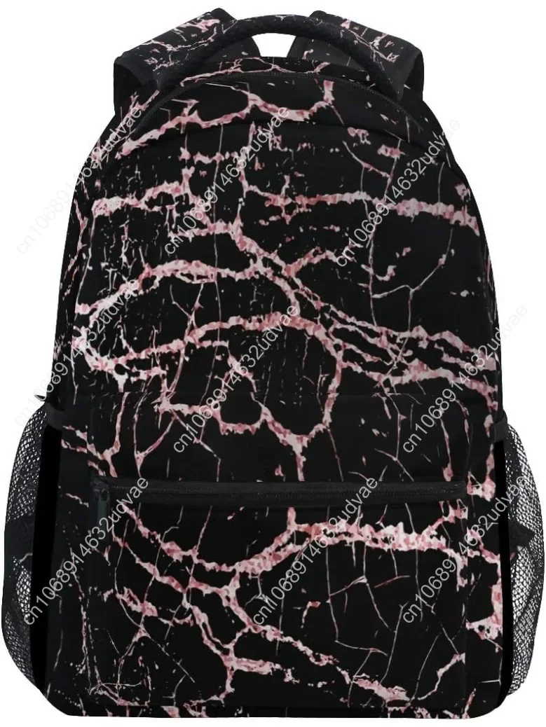 Rose Black Marble School Backpack Stone Student Laptop Bookbag For Teen Laptop Women Casual Travel Daypack