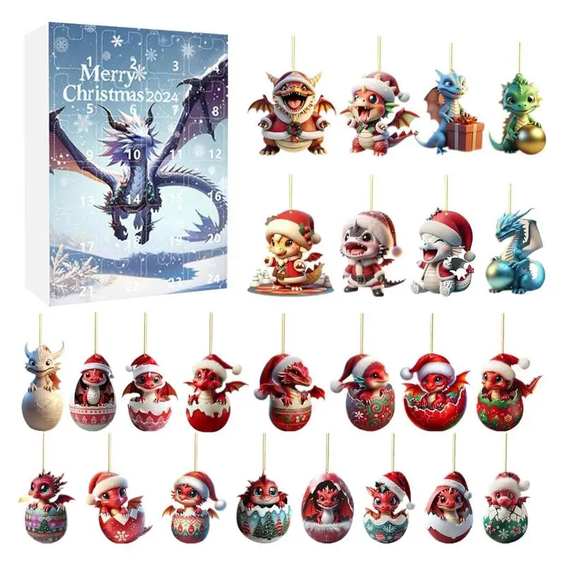 Christmas dragon Advent Calendar kit 2024 new year Zodiac sign Long Ornaments Christmas tree Dinosaur Ornaments Mascot Dinosaur