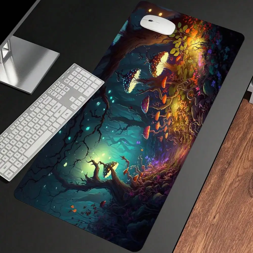 

Forest mushroom pattern game mousepad, thickened lockedge large table pad, anti-slip rubber computer keyboard pads, PC accessory