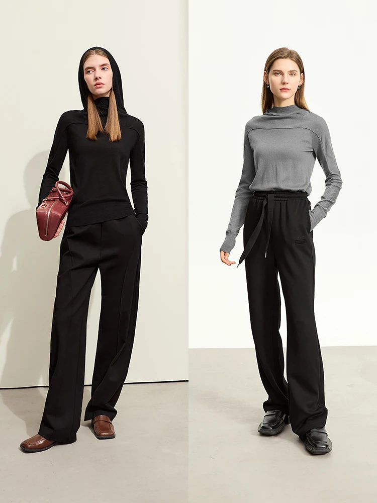 AMII-suéter minimalista con capucha para mujer, abrigo ajustado de manga larga con Cuello medio alto, Tops de punto para mujer 2024