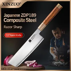 XINZUO 7.2'' Nakiri Knife Japanes ZDP-189 Power Steel withDesert Ironwood +White Bull Horn Handle Kitchen Knives Cleaver Knife