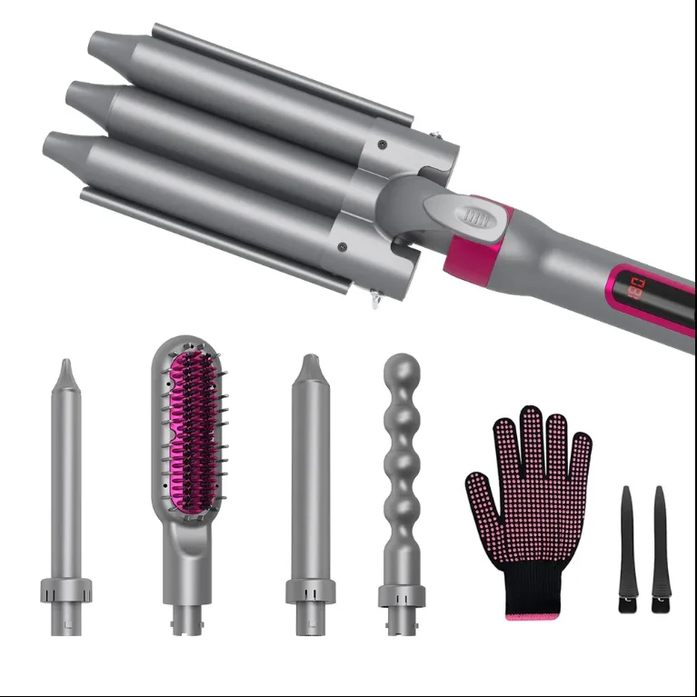 

Лидер продаж 5 в 1, набор щипцов для завивки волос с бочонком для завивки волос PTC и прямой гребнем, профессиональная щипцы для завивки волос на заказ, щетка для волос