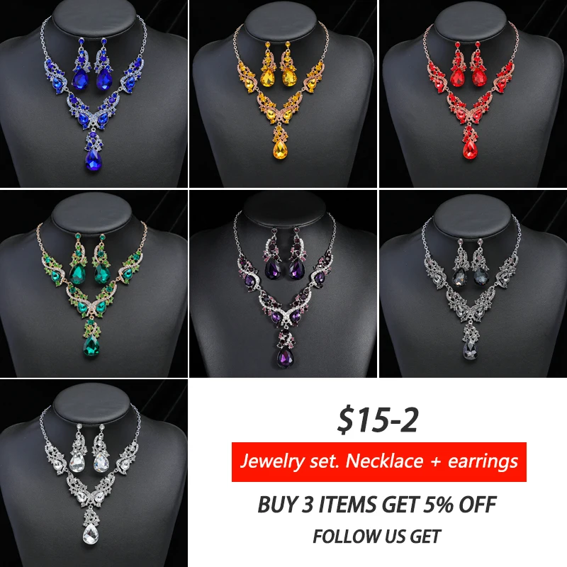 

3PC Women's Trendy Copper Claw Chain Series Water Drop Gem Necklace Earrings Jewelry Set Wedding Banquet Party Holiday Gift