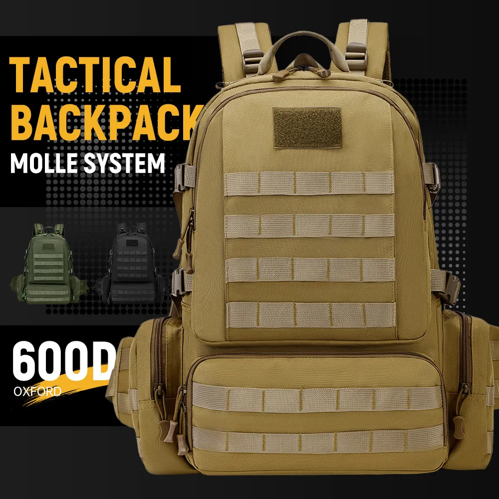 Large 60L Tactical Backpack Detachable Accessory Bag Molle Waterproof Rucksack Outdoor Camping Hiking Travel Hunting Daypack