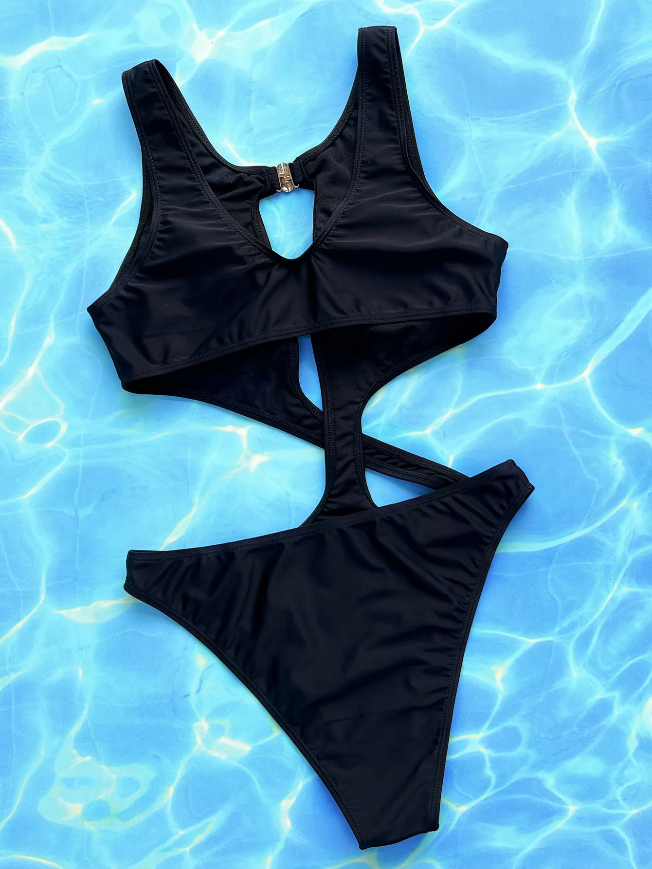 One Piece Swimsuits Sexy Black Cross Bandage Cut Out Bikini Swimwear Beachwear Women High Cut Bathing Suits Backless Bikini Sets