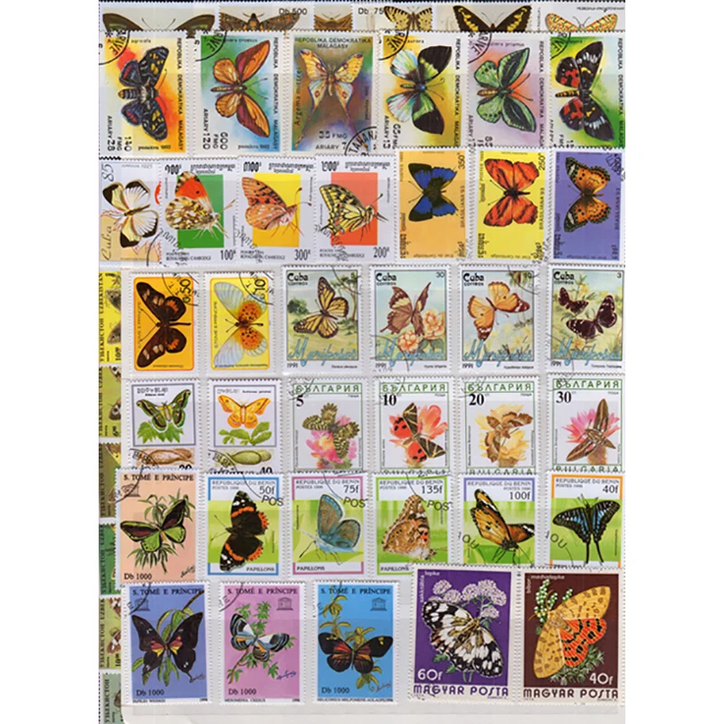 Butterfly insect  50 100 Pcs/lot Topic Stamps World Original Postage Stamp with Postmark Good Condition Collection No Repeat