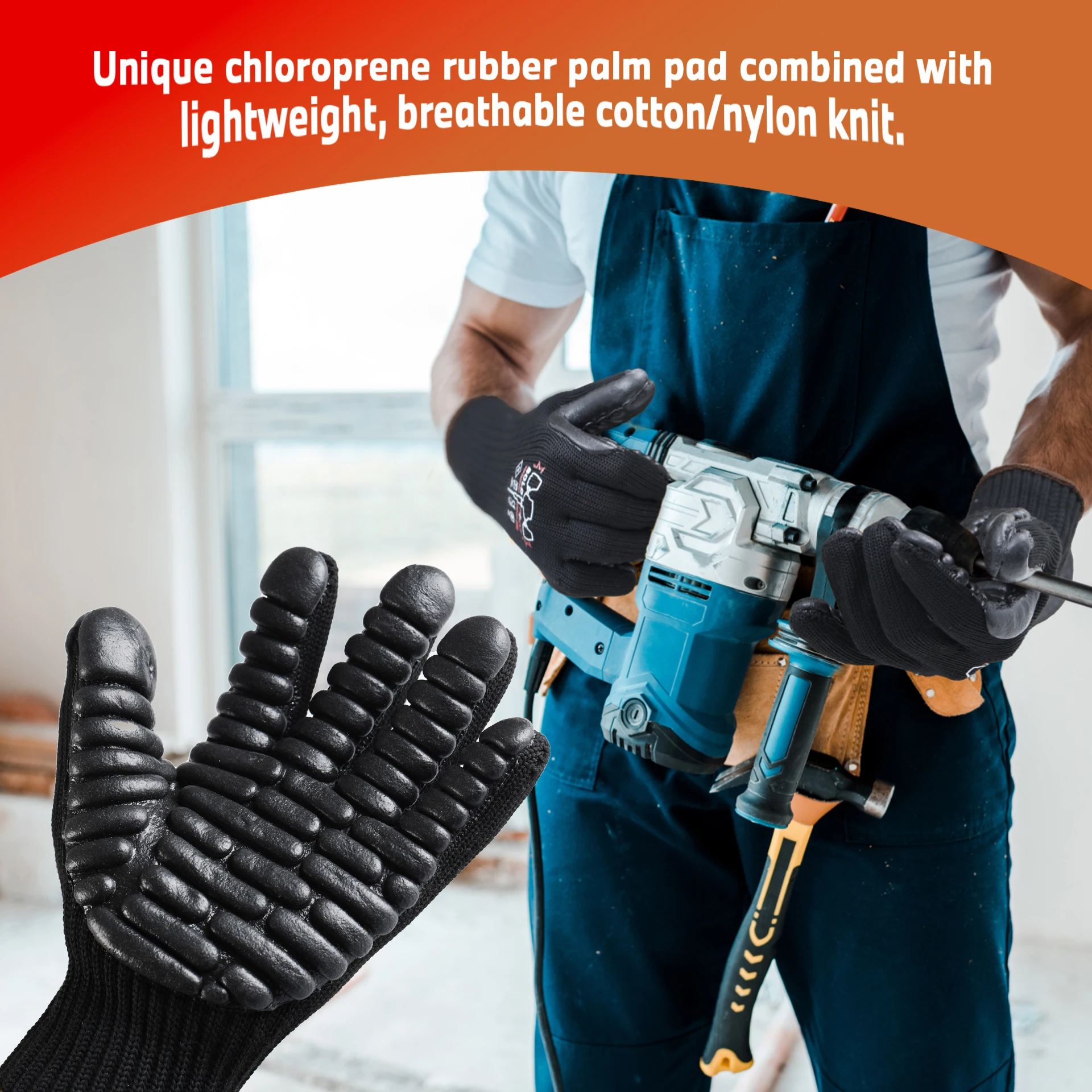 1 Pair Lightweight Anti-Vibration Work Gloves for Power Tools, Grinders, Saws, Mowers, Trimmers, Blowers - Reduces Hand Fatigue