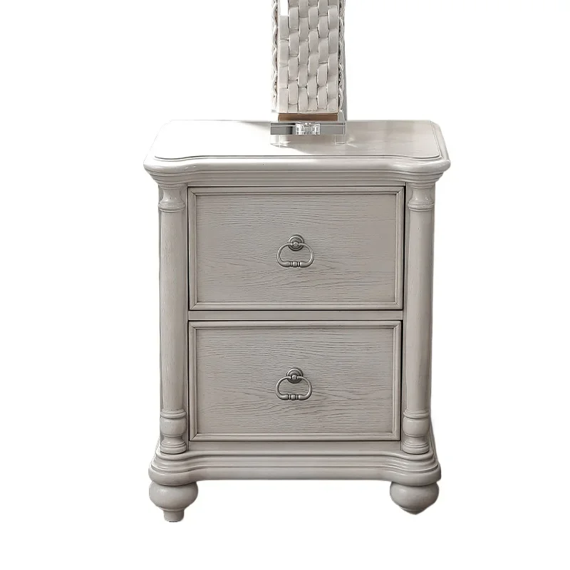 

American country solid wood bedside table, oak white old storage bedroom bedside retro storage cabinet