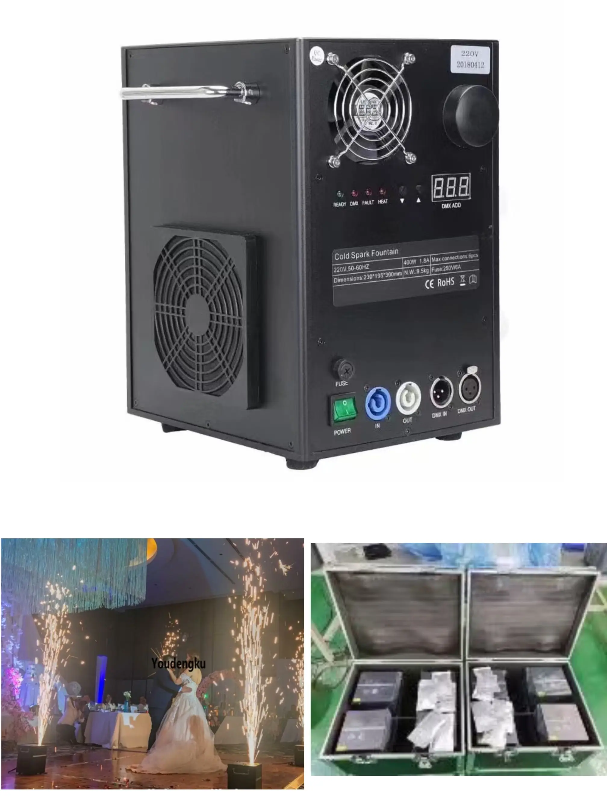 8 pieces with case 100% Safe New Year Occasion 750W stage Fireworks Cold Pyro Fountain Machine DMX remote Control