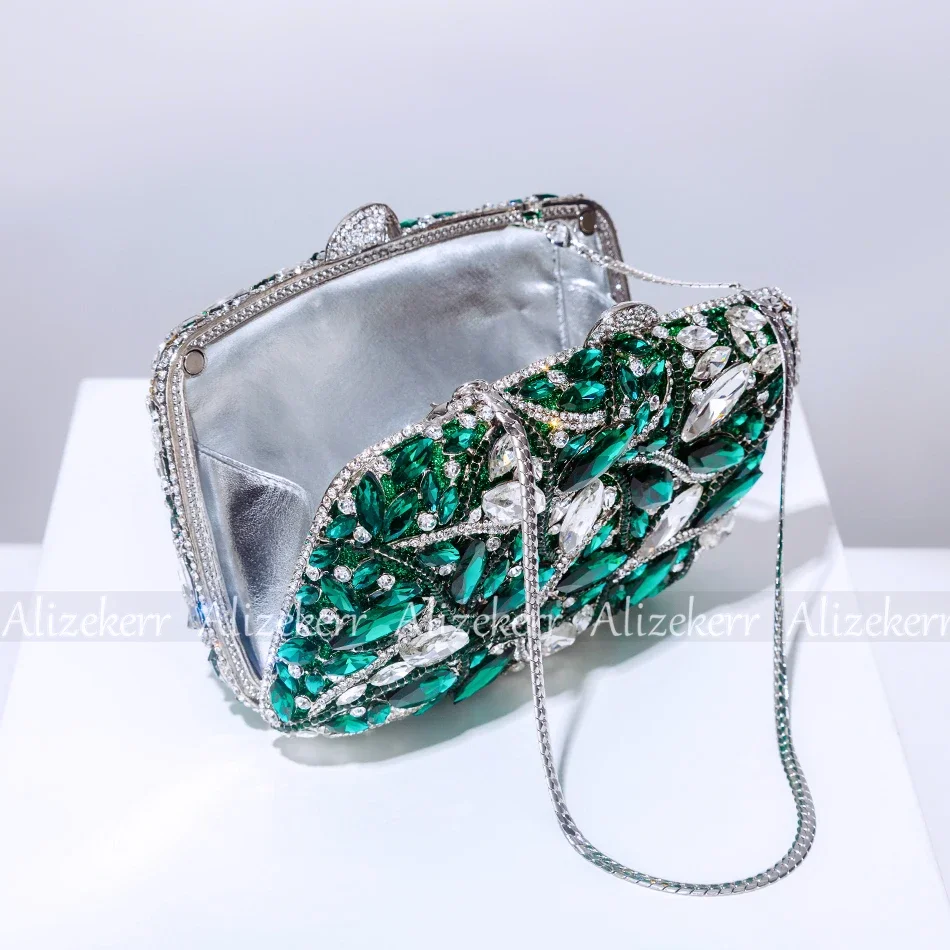 Glittering Crystal Luxury Evening Purse For Women New Designer Party Wedding Boutique Diamond Metallic Clutch Bags High Quality