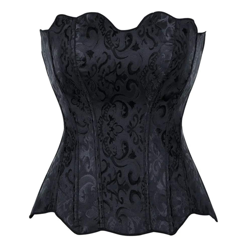 

Women Plus Size Sexy Corset Bustier Top Jacquard Vintage Flower Print Lingerie Corselet Lace Up Korsett Pink Blue Overbust