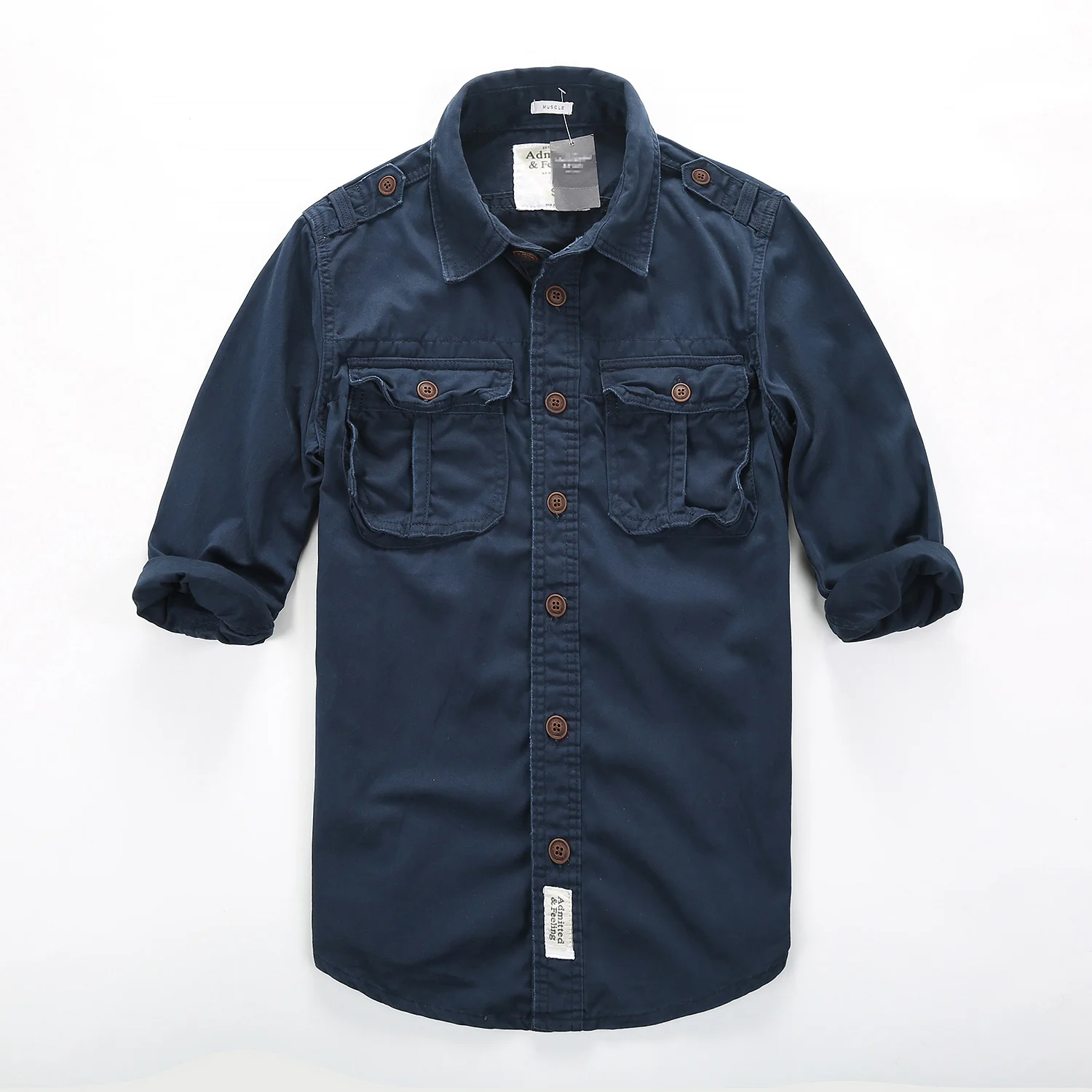 Retro Style Men's Long Sleeve Casual Shirts Cotton Fit Cargo Shirts with Pockets Fashion All Season Men Shirts