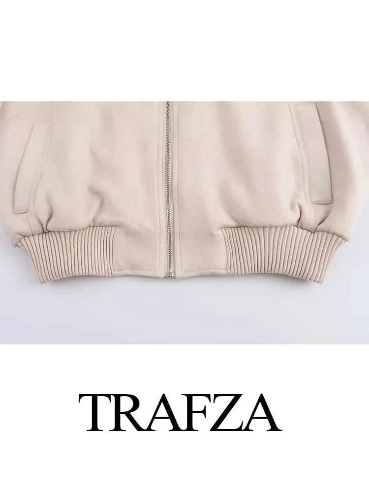 TRAFZA 2024 femminile New Fashion Streetwear Style cappotti Casual Solid maniche lunghe tasche cerniera autunno giacche corte donna Trendy