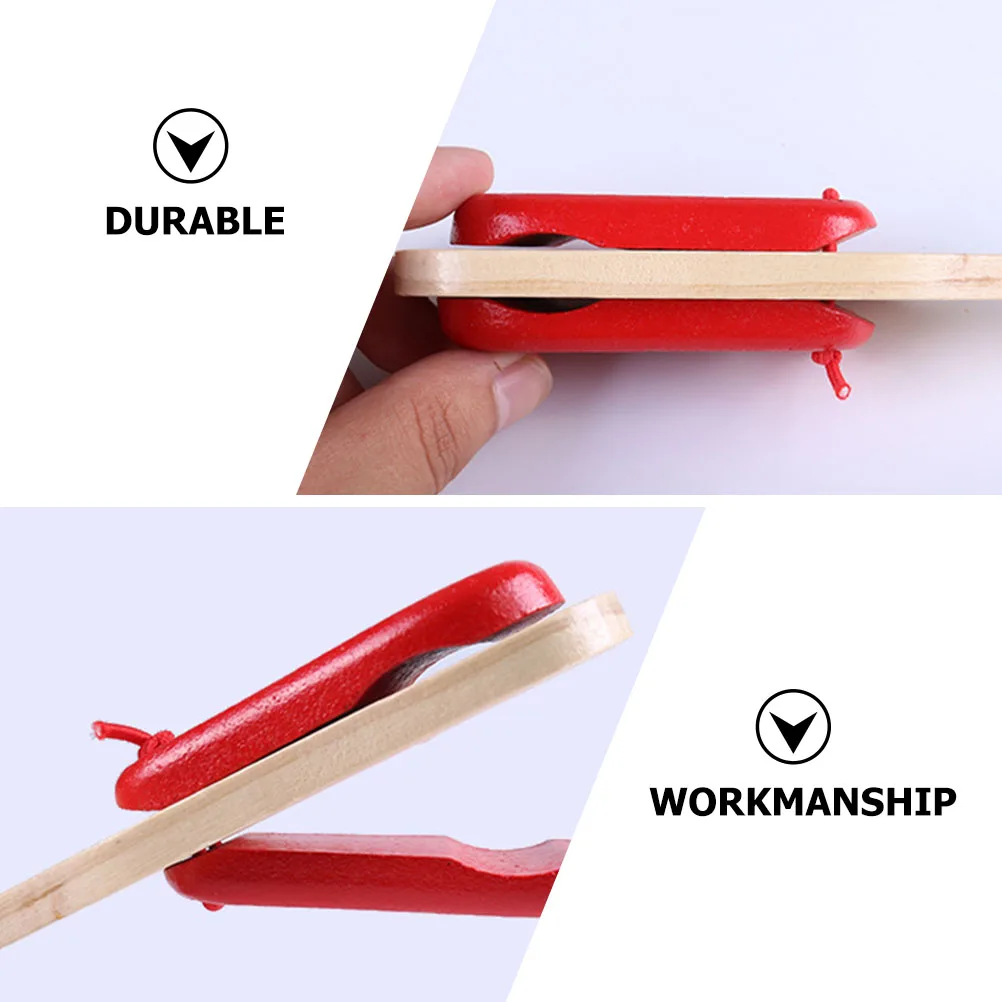 2 pçs cabo longo castanholas de madeira ringboard crianças instrumentos musicais criança brinquedos de percussão presentes educativos