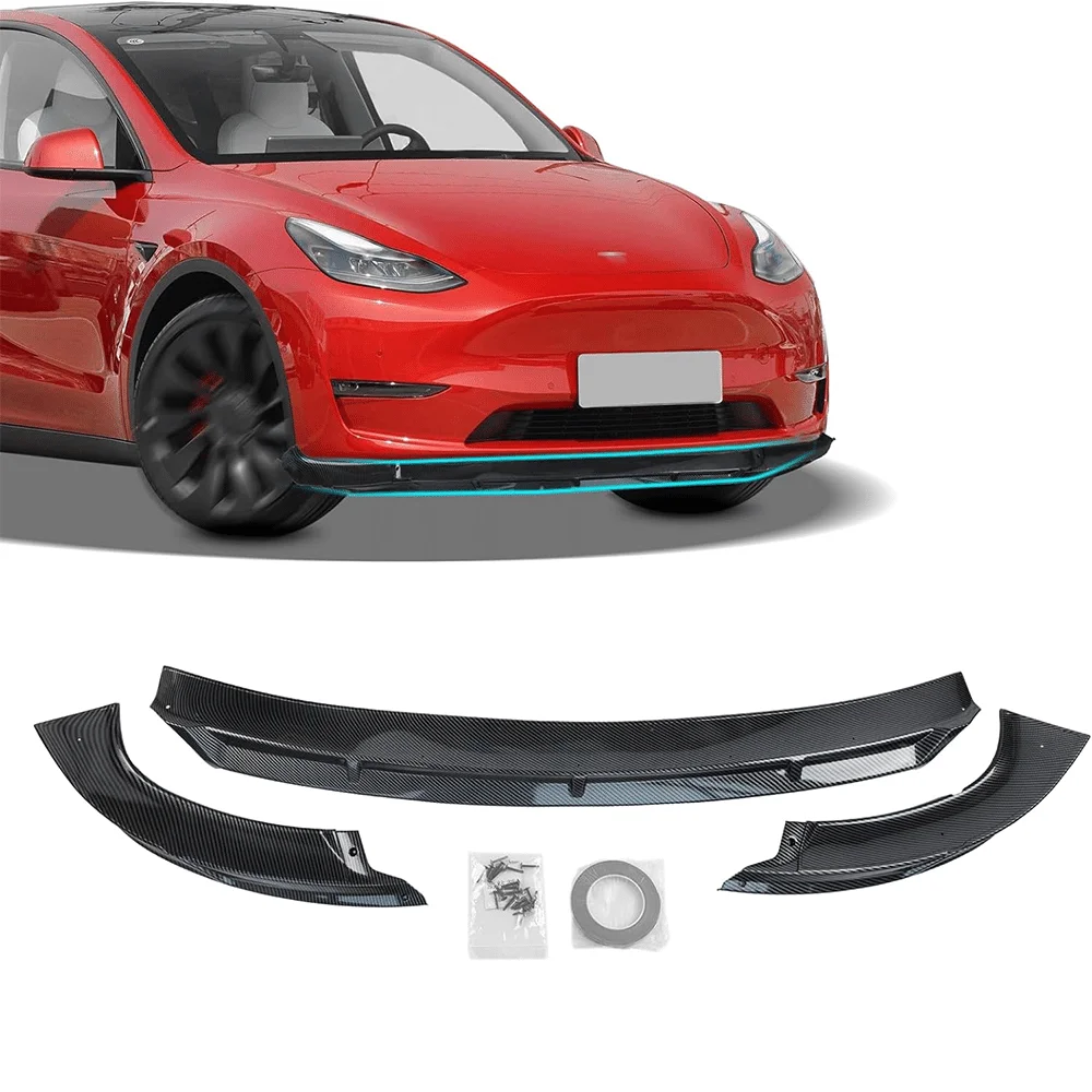 

For Tesla Model 3 & Model Y 2017-2024 Front Bumper Lip Spoiler Carbon Fiber Pattern Matte ABS Bumper Spoiler Lip Side Body Kit