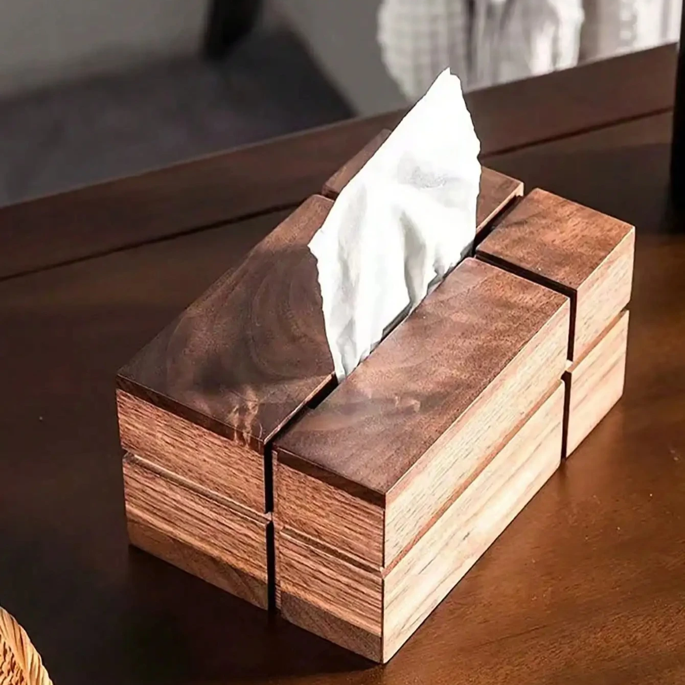 

Скандинавская деревянная коробка для салфеток, креативный держатель для салфеток из орехового дерева, настольный органайзер для гостиной, украшение для дома, коробка для хранения