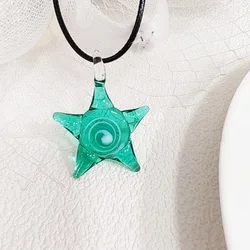 1PCS 30x30mm Murano Lampwork Glass Summer Beach Starfish Pendant Necklace For Women Gift Sands Blue Color Cheap Items Jewelry