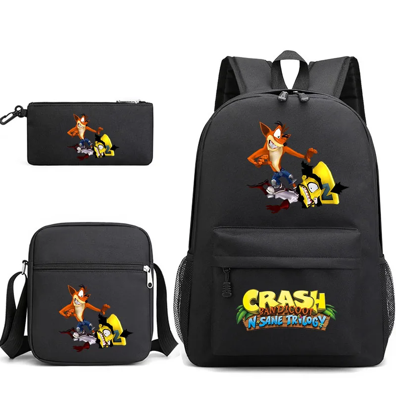 

3pcs Game Crash Bandicoot Bookbag Kids Backpack Student Boys Girls School bags Shoulder Bag Set Daily Backpacks Mochilas