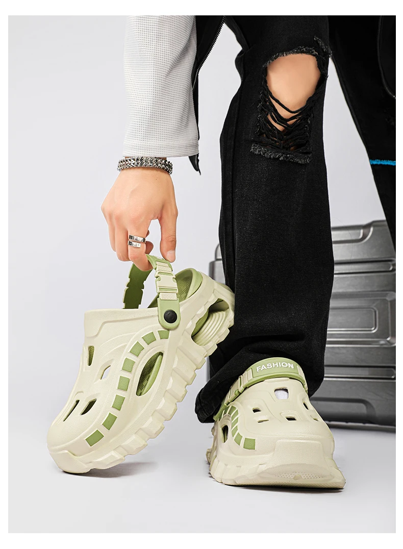 Herren- und Damen-Clogs mit Dicker Sohle, EVA Atmungsaktive Hohle Pantoffeln, Lässige Outdoor-Strand-Garten-Slides, Rutschfeste Plateau-Sandalen – Detail 20